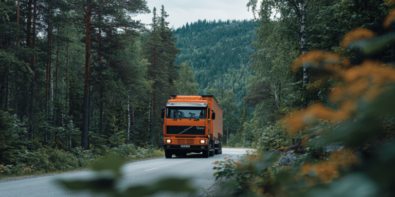 Freight truck operating on a Norwegian cross-border transport route