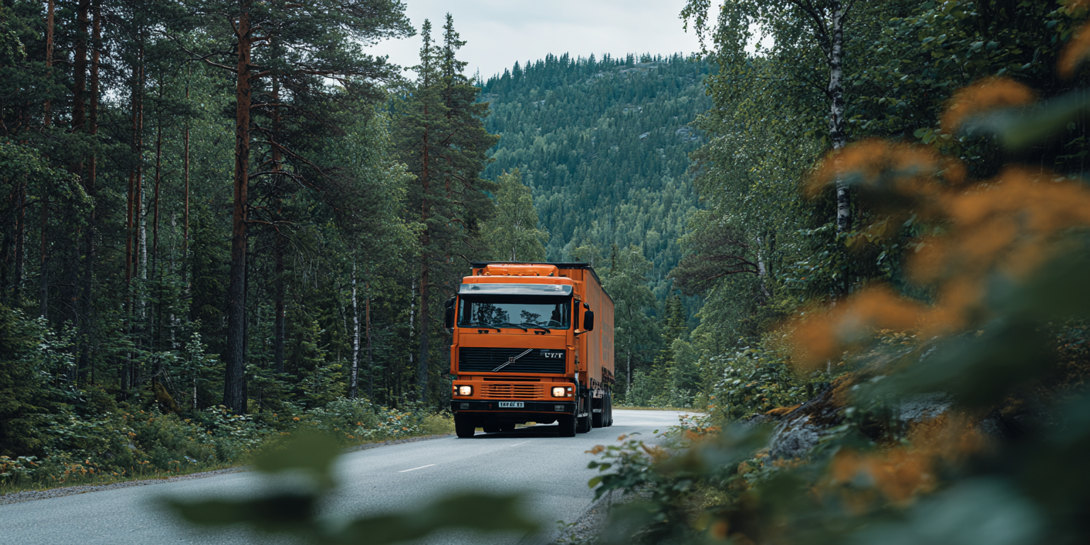 Freight truck operating on a Norwegian cross-border transport route